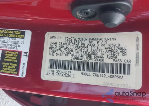 2013 Toyota Corolla S из США, поврежденный, VIN 5YFBU4EE3DP139320